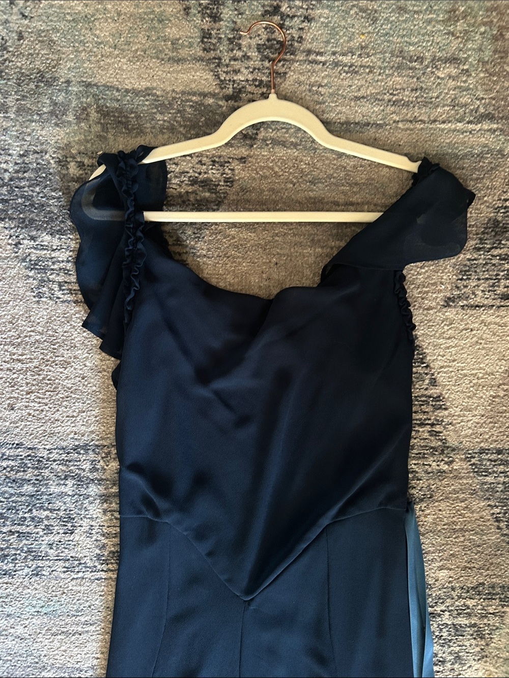 ASOS Navy Blue Maxi Dress with Ruffled Shoulders - Picture 3 of 9